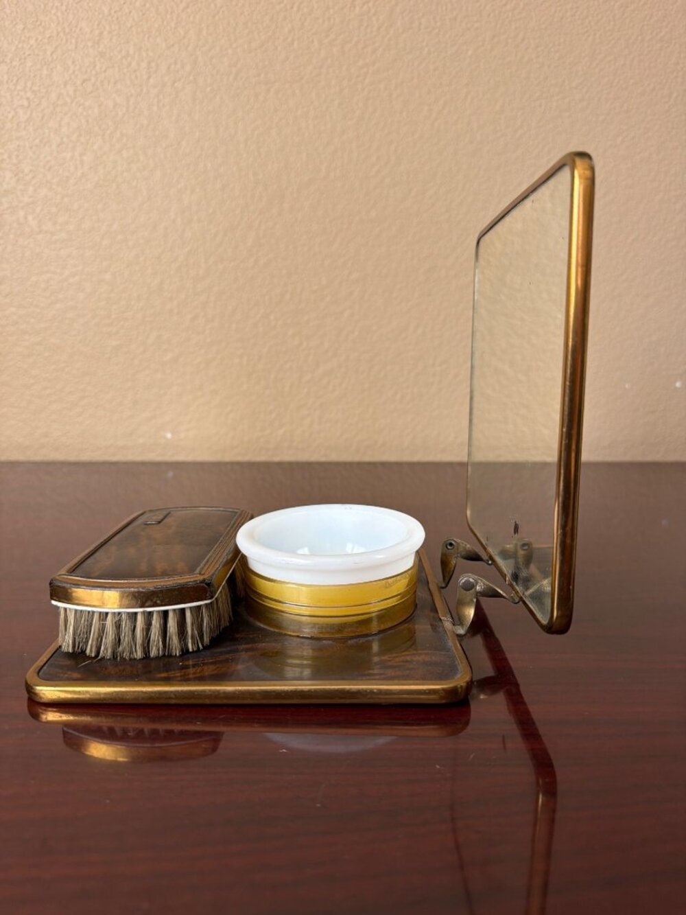 Vintage Celluloid Faux Tortoise Shell Gentleman's Dresser Set Mirror Brush